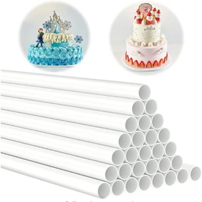 20 Stuks Taartpennen Wit Plastic Taart Ondersteuningsstokken Ronde Pinnen Rietjes met 24cm/30cm Diameter Taartstokjes Taartgereedschap voor Etages 24cm white
