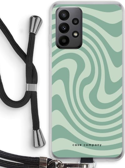 Case Company® - Hoesje met koord geschikt voor Samsung Galaxy A23 hoesje met Koord - Swirl Groen - Telefoonhoesje met Zwart Koord - Bescherming aan alle Kanten en Over de Schermrand