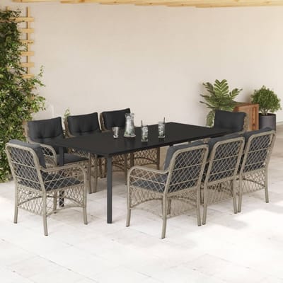 vidaXL - 9-delige - Tuinset - met - kussens - poly - rattan - lichtgrijs