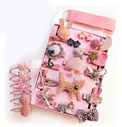 Ynkkvre - Haarspelden - Haarclips - Paardenstaarthouders - Haaraccessoires - Cadeauset - Scrunchies - Elastische haargummieën - 24-delige set in geschenkverpakking - Zachte babyveilige materialen - Universele krokodillenklemmen - Roze