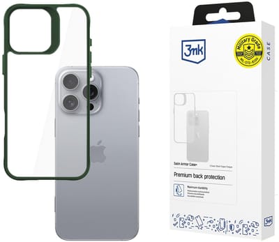 3mk Satin Armor Case+ Green for Apple iPhone 16 Pro Max - Transparent