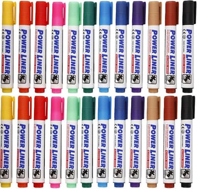 Whiteboard markers/stiften Power Liners - 24x kleuren - punt van 4 mm - school en kantoor artikelen