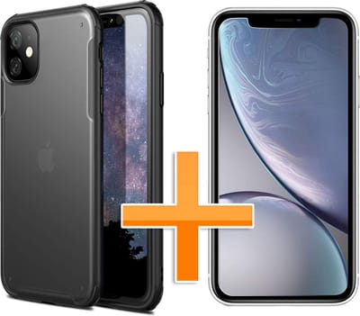 HB Hoesje Geschikt voor Apple iPhone 11 - Multi Protective Armor + Tempered Glass - Zwart