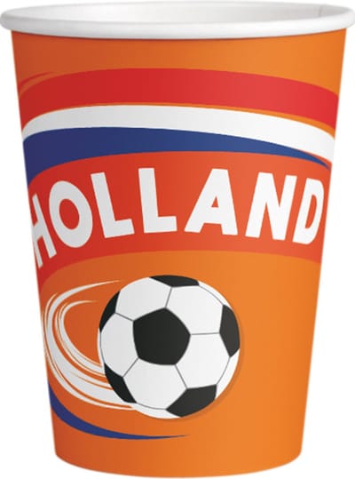 Papieren bekers - Holland oranje - Voetbal - Wegwerpservies - 250 ml - Rood/wit/blauw/oranje - 8 stuks