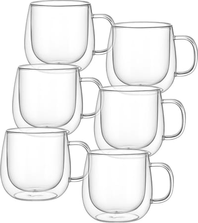 House of Husk 6 Stuks Dubbelwandige Glazen met Oor - Koffieglazen - Theeglazen - 250ML - 6 Stuks - Latte Macchiato & Cappuccino Glazen