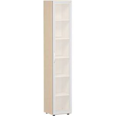 Archiefkast ALICANTE, 6 ordnerhoogten, 5 legborden, glasdeur rechts, B 400 x D 400 x H 2160 mm, esdoornpatroon