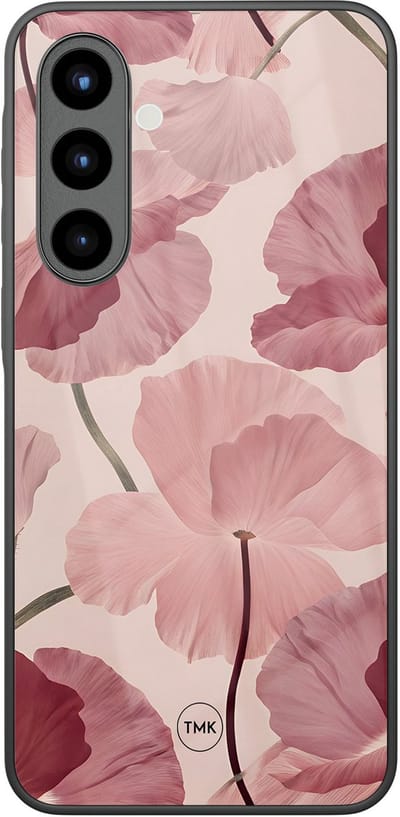 Hoesje geschikt voor Samsung Galaxy A56 - Vintage blossom - Roze - TPU luxe case (glossy toplaag) - Bloemen - Hardcase backcover zwart