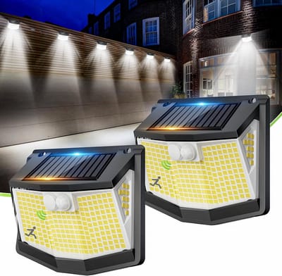 CZHHMART 2 stuks solarlampen, 248 leds, voor buiten, tuin, buitenlamp met zonnepaneel met bewegingssensor, 3 modi, 270 graden verlichting, zonnelamp voor buiten, muur, garage