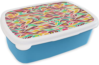 Broodtrommel Blauw - Lunchbox Bladeren - Lijn - Patronen - Brooddoos 18x12x6 cm - Brood lunch box - Broodtrommels voor kinderen en volwassenen