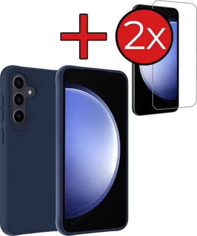 Hoesje - Met 2x Screenprotector - Geschikt voor Samsung Galaxy S23 FE - Sterk & Shockproof - Telefoon Hoes - Back Cover - Siliconen Case - Telefoonhoes - Donkerblauw
