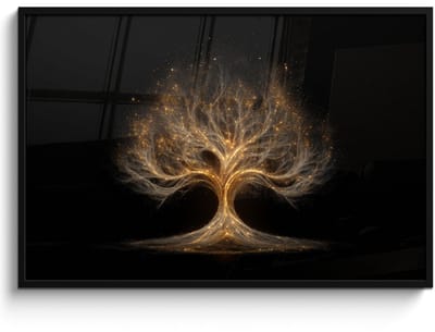 Poster in lijst - Fotolijst 120x80 cm - Posters - Lichtjes - Boom - Abstract - Zwart - Posterlijst zwart - Decoratie - Wanddecoratie woonkamer - Muurdecoratie slaapkamer