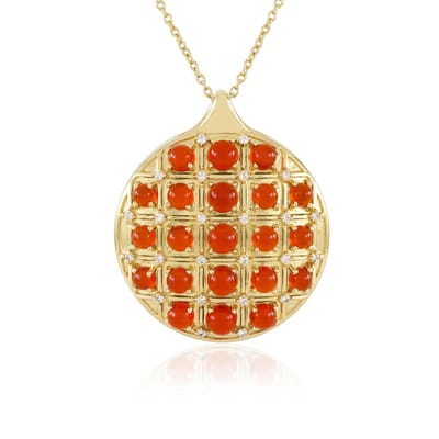 Cavill - Luxe Ketting 925 Sterling Zilver Verguld - 4,24 ct Ronde Rode Carneool Cabochon - Zirkonia Accent - Elegante Dames Sieraden