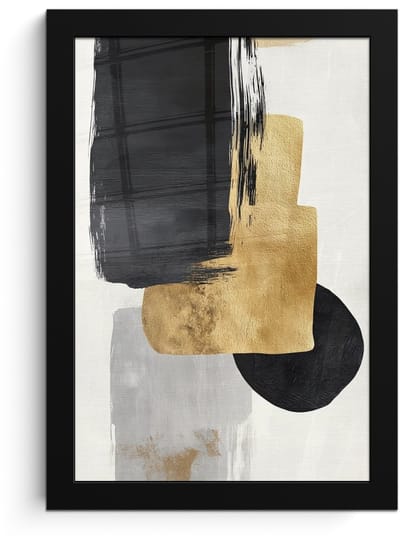 Poster in lijst - Fotolijst 20x30 cm - Posters - Goud - Rechthoeken - Cirkels - Abstract - Posterlijst zwart - Decoratie - Wanddecoratie woonkamer - Muurdecoratie slaapkamer
