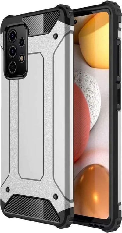 Schokbestendig Heavy Duty Hoesje Geschikt voor: Samsung Galaxy A32 5G Shock Proof Hybride - Back Cover - Dual Layer Armor Case - Extra Stevig - Zilver