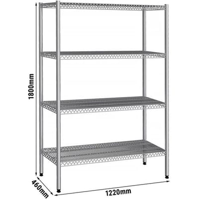 GGM Gastro Edelstahlregal - 1220x460mm - mit 4 Drahtböden (FEST) Zilver