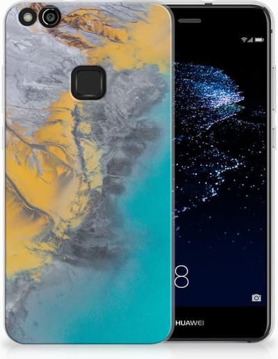 TPU Hoesje voor Huawei P10 Lite TPU Siliconen Hoesje Marble Blue Gold