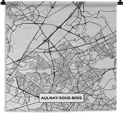 Wandkleed - Wanddoek - Aulnay-sous-Bois - Plattegrond - Frankrijk - Kaart - Stadskaart - 180x180 cm - Wandtapijt