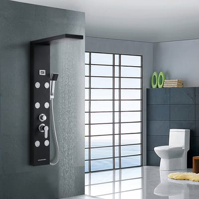 Auralum Max Douchepaneel Zwart - 5 in 1 douchesysteem regendouche - Lcd Scherm - Waterval - Handdouche - Wellness - Jet-Stralen - RVS - Waterval - Douche Combinatie Set