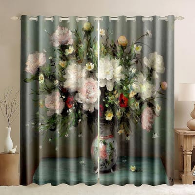 Abstract olieverfschilderij bloem kunst 2 stuks dun gordijn persoonlijkheid eenvoudige esthetische boho trendy woonkamer decor gordijnen Small W50H60(CM)x2&Grommet Top