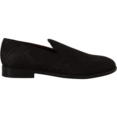 Dolce & Gabbana Zwarte Bloemen Brocade Slippers Instapschoenen voor Mannen