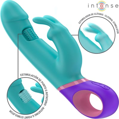 INTENSE - MONICA RABBIT VIBRATOR MET ROTERENDE G-SPOT STIMULATOR BLAUW | VIBRATOR | VIBRATOR VOOR VROUWEN | BUNNY VIBRATOR | RABBIT VIBRATOR | SEKSSPEELTJES VOOR VROUWEN | SEX TOYS VOOR VROUWEN | SEKSSPEELTJES VOOR KOPPELS | SEX TOYS VOOR KOPPELS