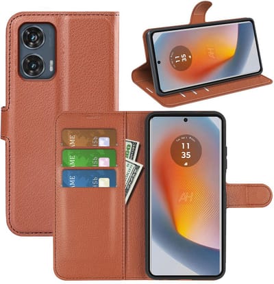 MobyDefend Hoesje - Geschikt voor Motorola Edge 50 Fusion - Kunstleren Wallet Book Case (Sluiting Voorkant) - Bruin