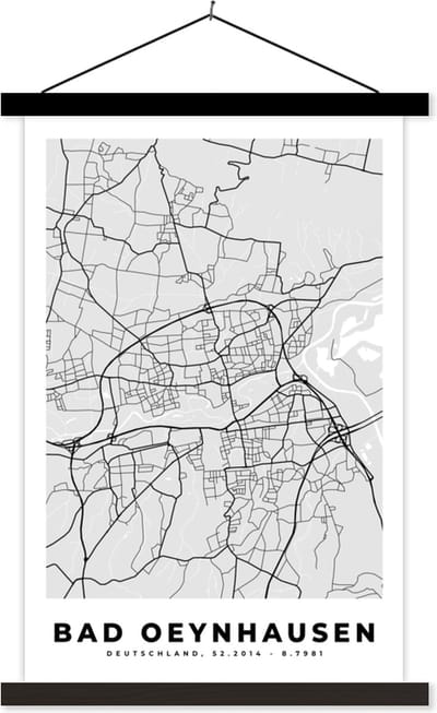 Posterhanger incl. Poster 40x60 cm - Schoolplaat - Duitsland - Bad Oeynhausen- Kaart - Stadskaart - Plattegrond - Textielposter - Zwarte latten - Stadskaart