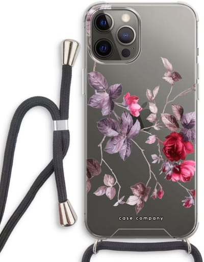Case Company® - Hoesje met koord geschikt voor iPhone 12 Pro hoesje met Koord - Mooie bloemen - Telefoonhoesje met Zwart Koord - Bescherming aan alle Kanten en Over de Schermrand