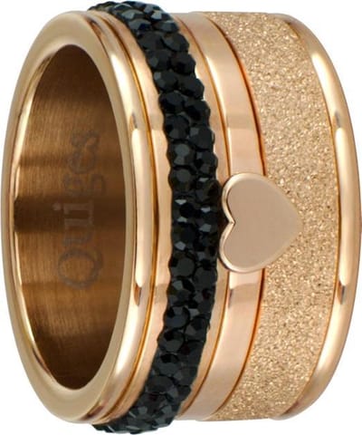 Quiges Dames Stapelring Set RVS Rosé Verguld - Maat 18 - Hoogte 10mm - SRS00418