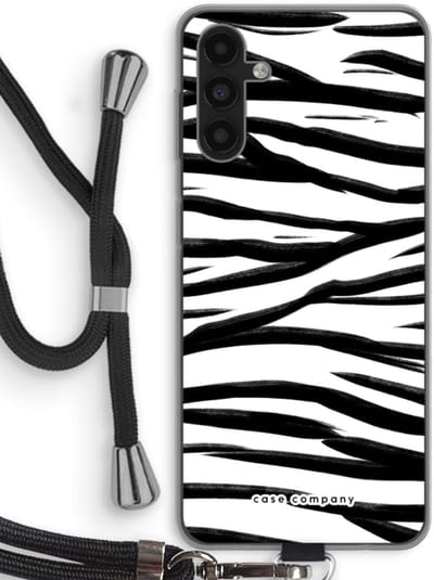Case Company® - Hoesje met koord geschikt voor Samsung Galaxy A04s hoesje met Koord - Zebra pattern - Telefoonhoesje met Zwart Koord - Bescherming aan alle Kanten en Over de Schermrand