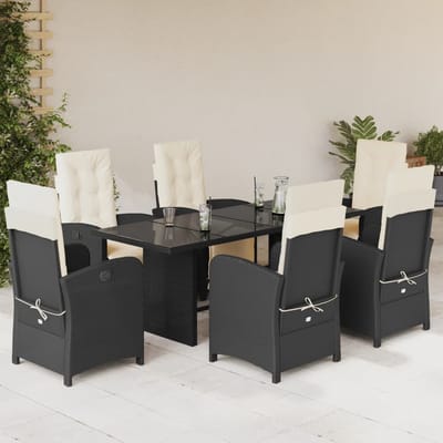 vidaXL - 7-delige - Tuinset - met - kussens - poly - rattan - zwart