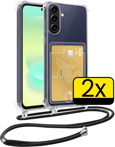 Hoesje Geschikt voor Samsung A37 Telefoonhoesje Met Koord Case Pashouder Siliconen - Hoes Geschikt voor Samsung Galaxy A37 Hoesje Met Kaarthouder - Transparant - 2 Stuks