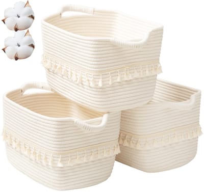 Vt Goods - Witte katoenen wasmand - Geweven kledingmanden