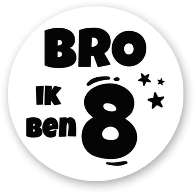 25x traktatiestickers - BRO ik ben 8 - Verjaardag stickers 8 jaar - BRO - Sluitstickers - Kinderfeest Traktatie - Uitdelen - Uitdeeltraktatie - Wensetiket - Rond - 40mm - Glossy sticker -Sluitstickers Pimp Studio