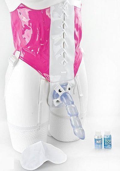 Crotchless Corset Strap On - Roze - voorbinddildo