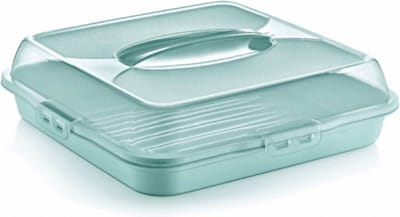 Taartdoos vierkant - Mint - Taartbewaardoos - Vershouddoos - B x L x H: 36 x 36 x 10 cm - BPA vrij - met Klikklep - Taartdoos