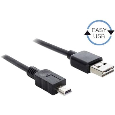 Delock 83364 USB-kabel USB 2.0 USB-A stekker, USB-mini-B stekker 3.00 m Zwart Stekker past op beide manieren, Vergulde steekcontacten, UL...