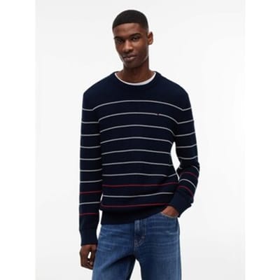 Tommy Hilfiger Slim Stripe Sweater Dark Night Navy Stripe Taglia: S | Maglioni a maglia Outlet | Uomo | Nero