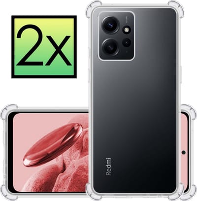 Hoesje - 2 Stuks - Geschikt voor Xiaomi Redmi Note 12 4G - Sterk & Shockproof - Siliconen Case - Back Cover - Telefoon Hoes Shock Proof - Transparant