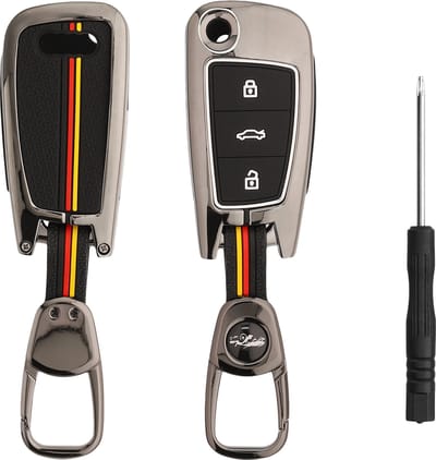 kwmobile Sleutelhoesje geschikt voor Audi 3-knops autosleutel - Autosleutel hoesje met metalen frame en silicone hoesje - zwart / geel / wit