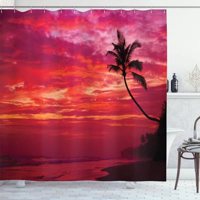 New Bed, Oceaan Tropisch Eiland Strand Palmen Douchegordijn Badkamer Decor Set met Haakjes 180 cm B 200 cm L