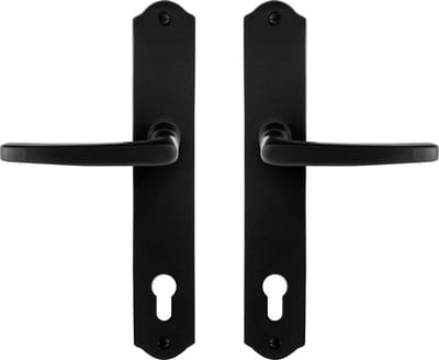 Deurkruk op schild - Smeedijzer zwart - Gietijzer - GPF - GPF6230.60 smeedijzer zwarte Deurklink Eno op PC92, 238x41x4mm