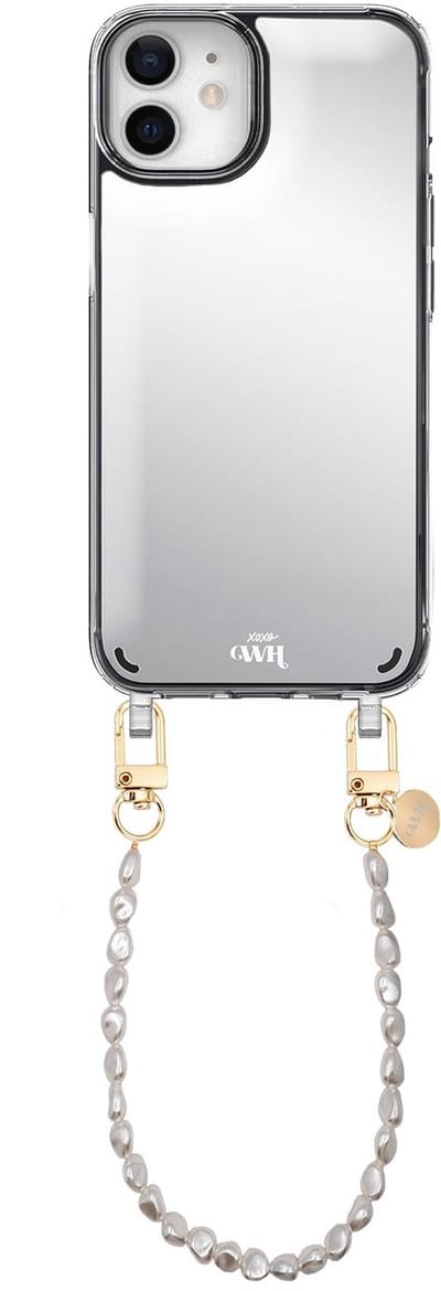 xoxo Wildhearts hoesje met spiegel geschikt voor iPhone 12 case - Pearlfection Mirror Case - Kort koord - Siliconen telefoonhoesje met spiegel - Schokbestendig - Parelketting