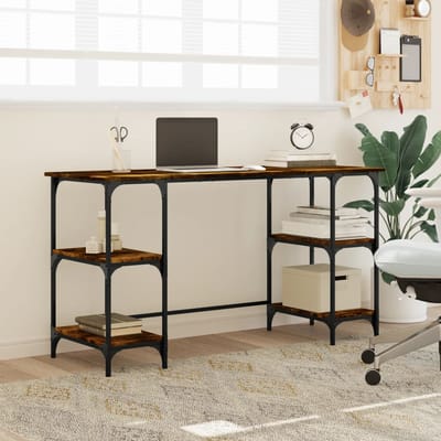 vidaXL - Bureau - 140x50x75 - cm - metaal - en - bewerkt - hout - gerookt - eikenkleurig