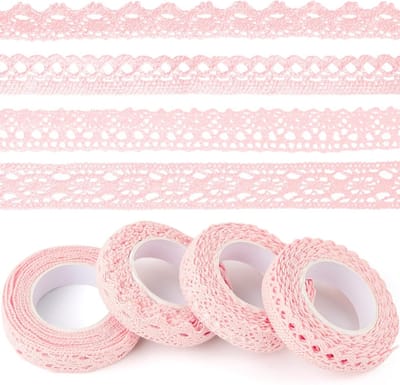 Vintage Kantlint Roze Zelfklevend Decoratief Lint voor Creatieve Projecten, Bruiloften en Cadeauverpakkingen