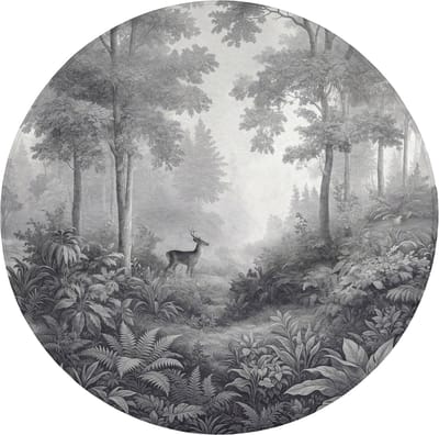 Badmat rond 70x70 cm - Antislip - Bos - Hert - Zwart - Wit - Badmatten voor badkamer - Badkamermat - Douchemat - Ronde badkamer mat