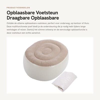 Dailygoods - Opblaasbare Voetsteun - Draagbare Opblaasbare Kruk - Comfortabel en Praktisch - Multifunctionele Poef - Ideaal voor Thuis en Kantoor