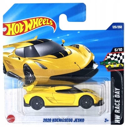 HOT WHEELS 2020 KOENIGSEGG JECO YELLOW125/250 GREEN 1:64 HW RACING DAY 5/10 SHORT CARD