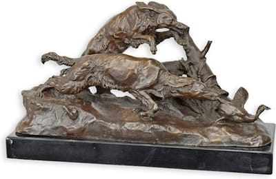 Eendenjacht - Bronzen Beeld - Kunst Sculptuur - Honden - Eenden - Brons Decoratie - 39x14x23