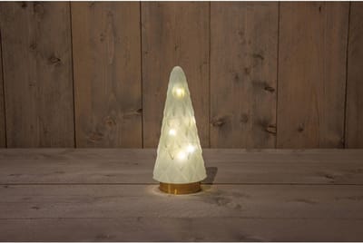 Kerstverlichting - B.o. Glazen Boom Mat Wit 10l Met Gouden Voet 10.5x24.5cm 3xaaa